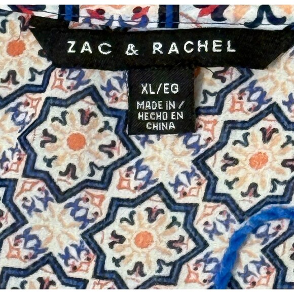 Zac & Rachel Boho Top XL Festival Sheer Blouse Batik Tie Neck Lightweight Hippie - Picture 5 of 5